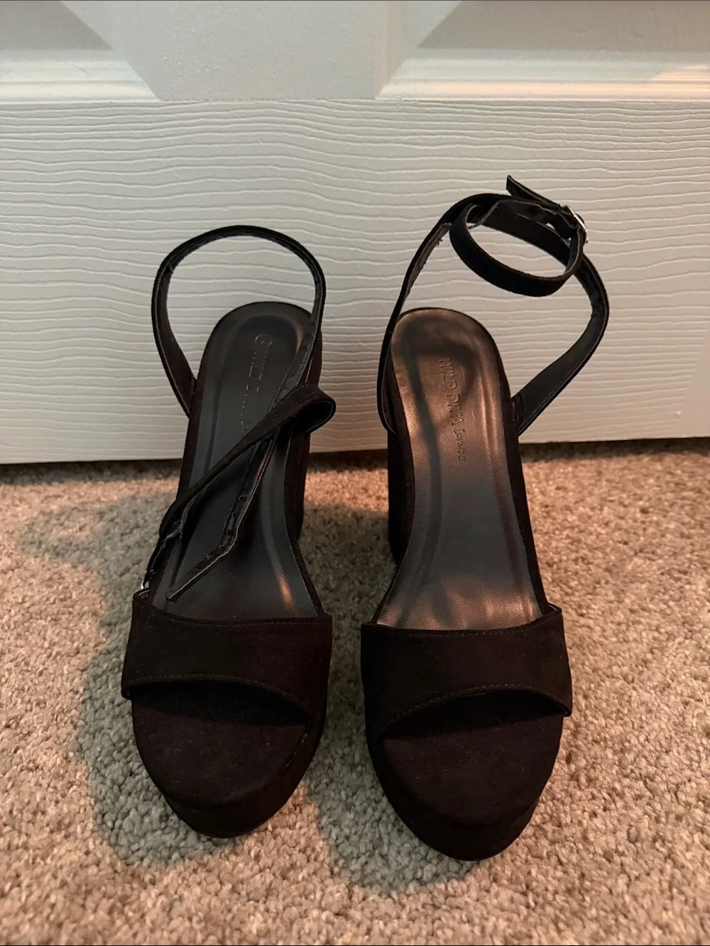 Wild Diva Black Suede Ankle Strap Wedge Heels